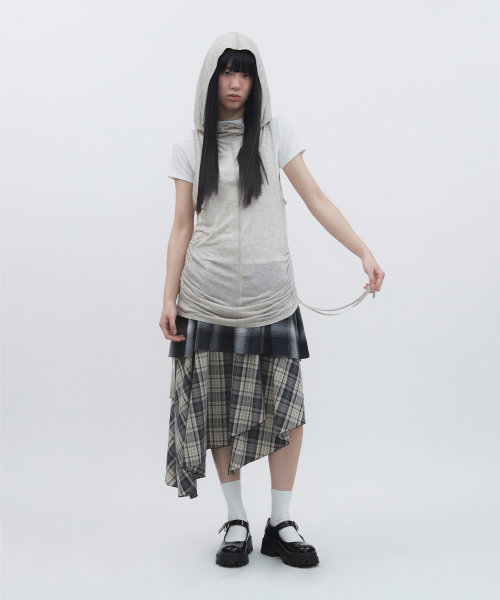 SHEER HOODED VEST [BEIGE]
