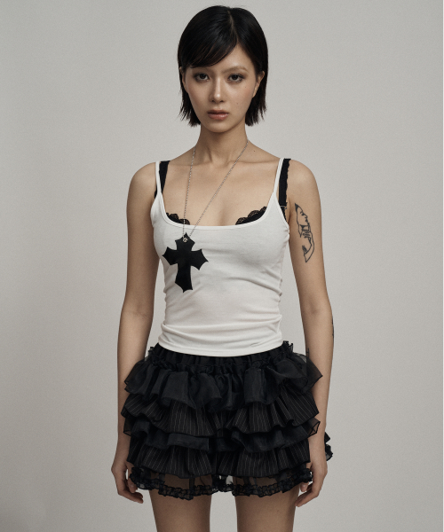 White faux leather cross necklace sleeveless
