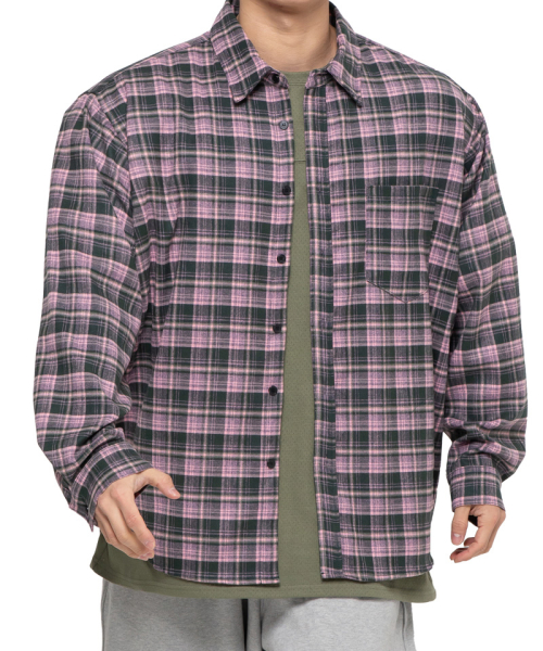 Оверсайз рубашка в клетку (Charcoal Pink)