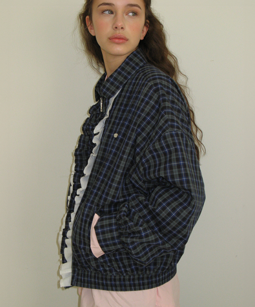 VINTAGE RUFFLE BLOUSON GREEN CHECK