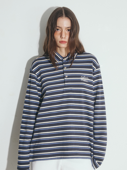 STRIPE PIQUE LONG SLEEVE, серый