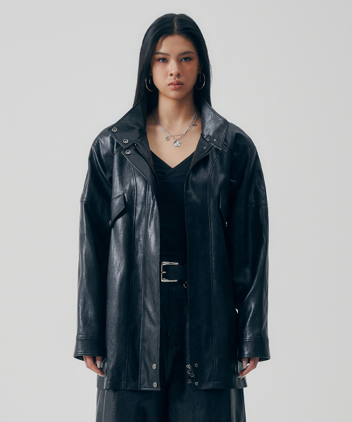 Distressed Leather Set-up Jumper [ черный ]