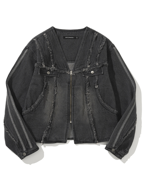 Cut Off Side Line V-Neck Denim куртка - черный