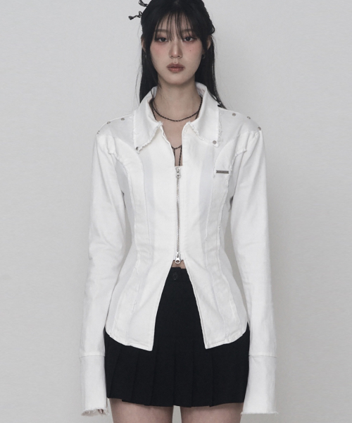 Корсетная куртка с люверсами и потертостями (White)