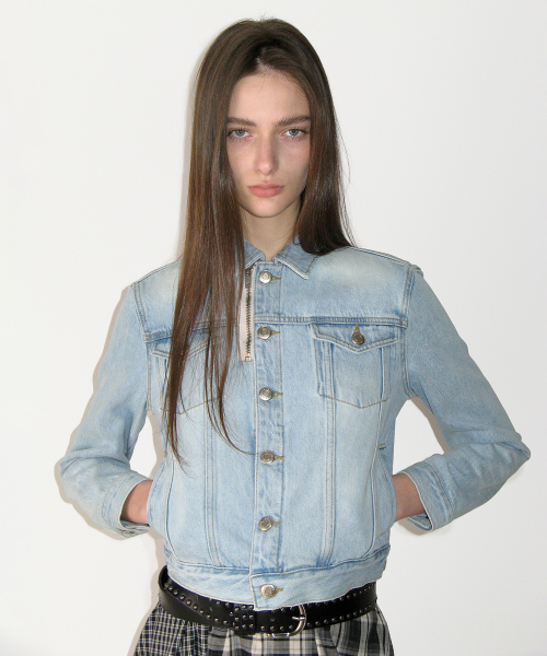 на молнии Denim куртка, LIGHT BLUE