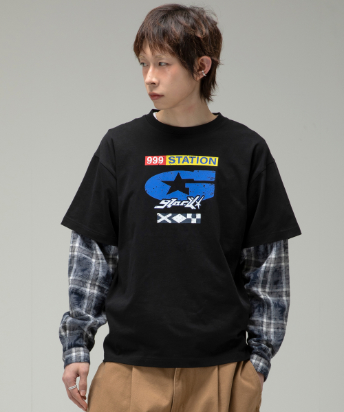 GT136 셔츠 레이어드 티셔츠 (BLACK)