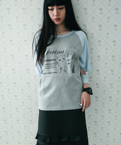 원더비지터() YURINA pfp Raglan 3/4 T-shirt [Melange grey] 상품 이미지