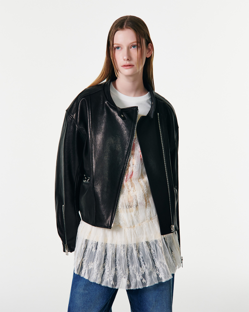 LAMB SKIN OVERSIZED BIKER куртка [черный]