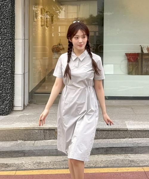 N252WOP840 여성 경량 우븐 카라 원피스 SILVER GREY
