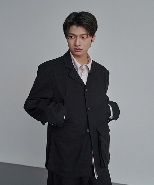 Modular Detachable Cargo 3-Button Jacket Black