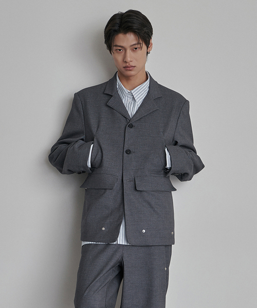 Modular Detachable Cargo 3-Button Jacket Gray