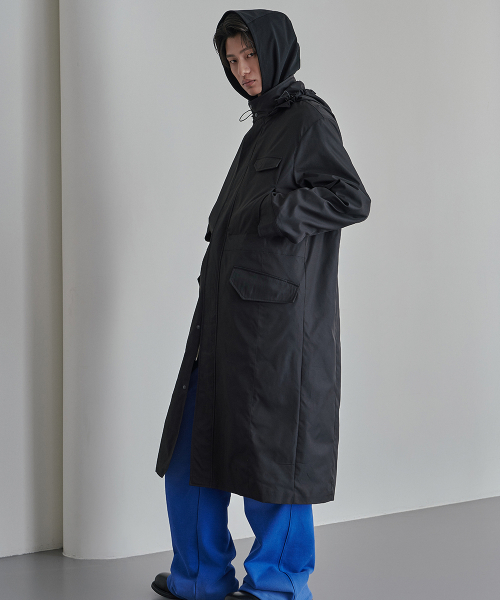 Detachable Hood Long Cover Coat Black