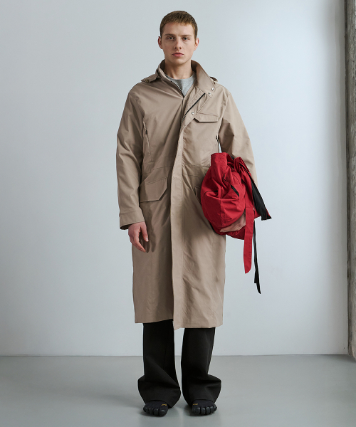 Detachable Hood Long Cover Coat Beige
