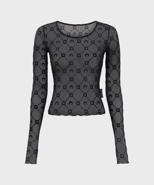 (W) 리사이클드 메쉬 플록 크롭 탑 블랙 RECYCLED MESH FLOCK SS CROPPED TOP BLACK