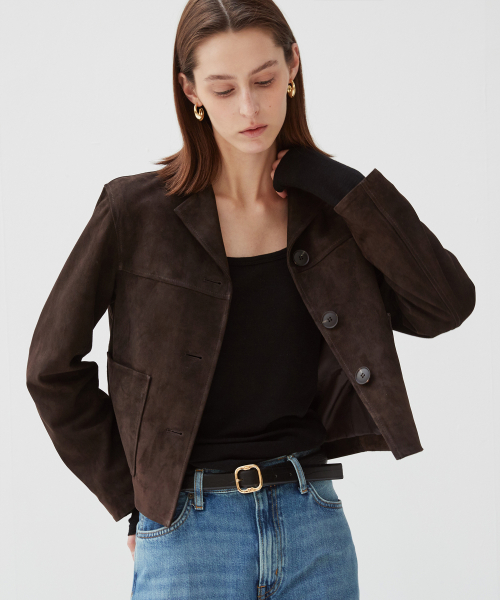 Italian suede Three Button JK_Dark Brown