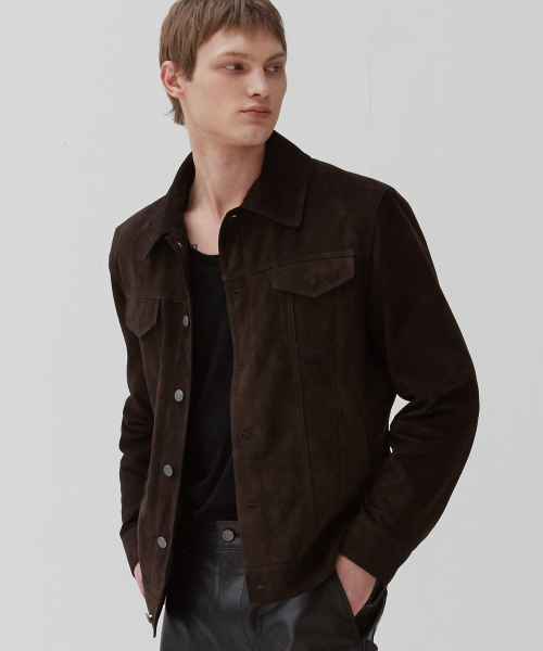 Italian suede Trucker JK_Deep Brown