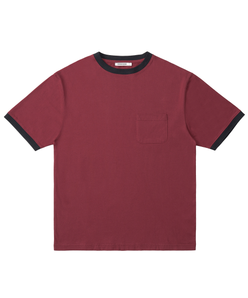 Футболка-рингер с карманом (DARK RED)
