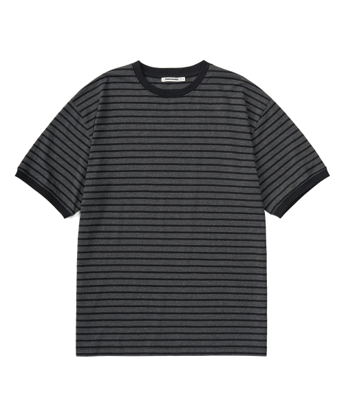 RIBBED STRIPE HALF RINGER T-SHIRTS (CHARCOAL GREY)