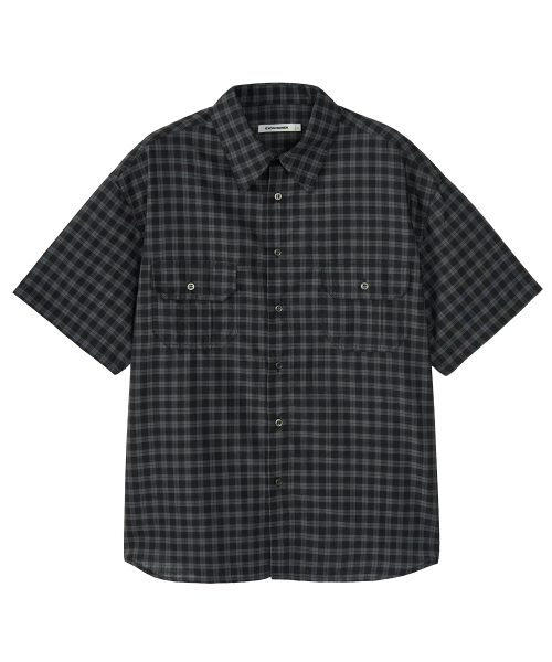 TWO POCKET SQUARE CHECK HALF SHIRTS (SAGE GREY)