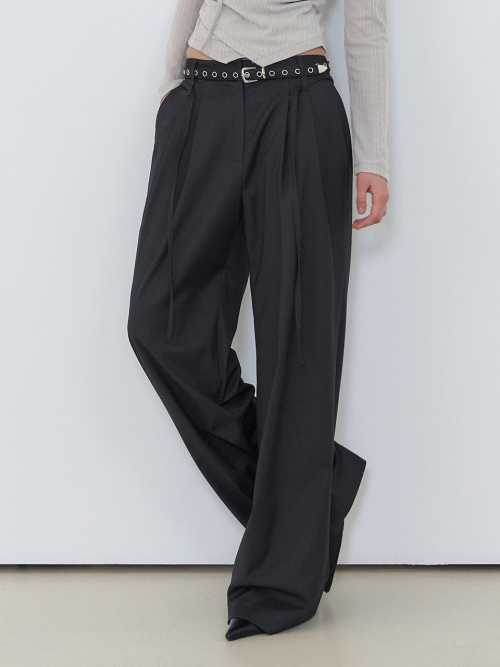 Double Belt Slacks, Charcoal