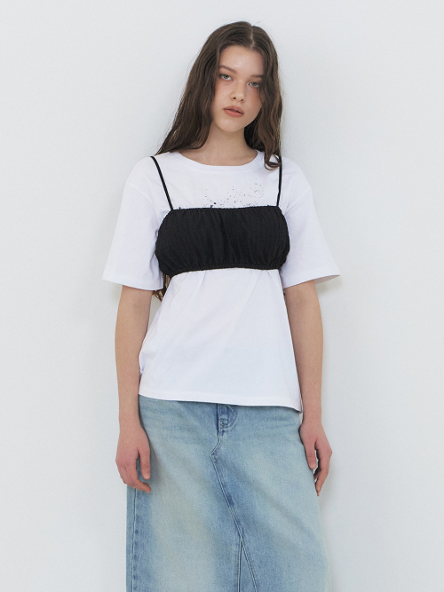 Wave Shirring Bustier, Black