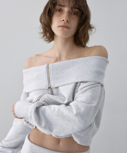 FOLDOVER OFF-SHOULDER ZIP-UP MELANGE GRAY