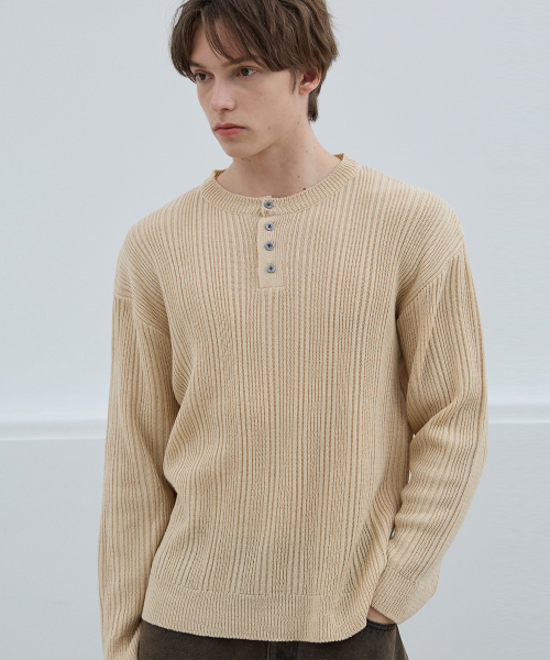 Light рубчик хенли вязаный лонгслив [Beige]