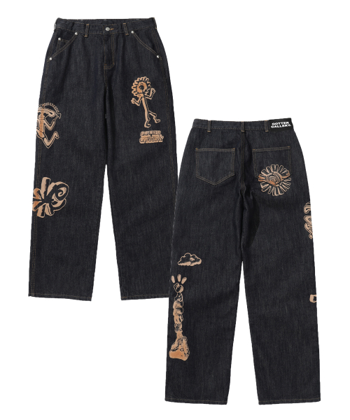 가터갤러리(GOTTER GALLERY) ETHNIC DOODLE DENIM PANTS_BL