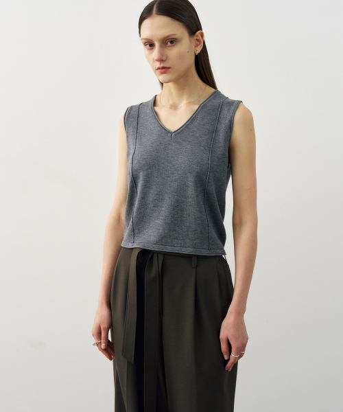 Pintuck вязаный жилет (Grey)