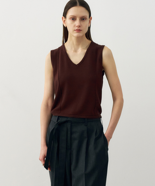 Pintuck вязаный жилет (Brown)
