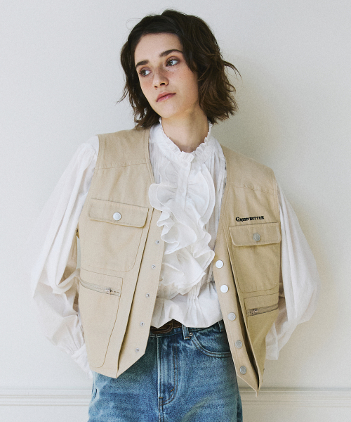 Cotton Pocket Vest (Beige)