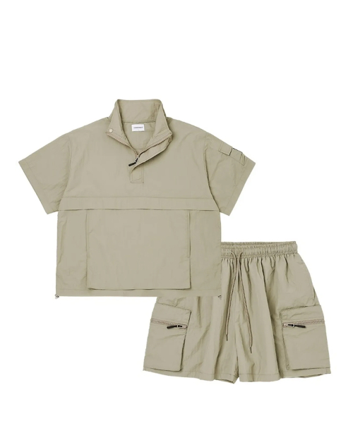 Turtle Neck Anorak Half Set-Up(Khaki) CSOs-011 [Unisex]