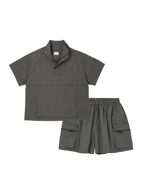 Turtle Neck Anorak Half Set-Up(Charcoal) CSOs-011 [Unisex]