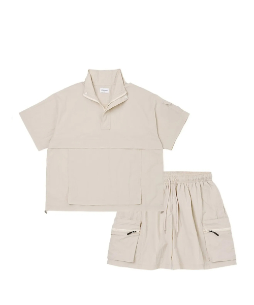 Turtle Neck Anorak Half Set-Up(Beige) CSOs-011 [Unisex]