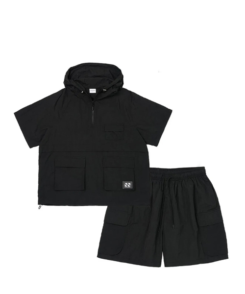 Hoody Anorak Half Set-up(Black) CSOs-010 [Unisex]