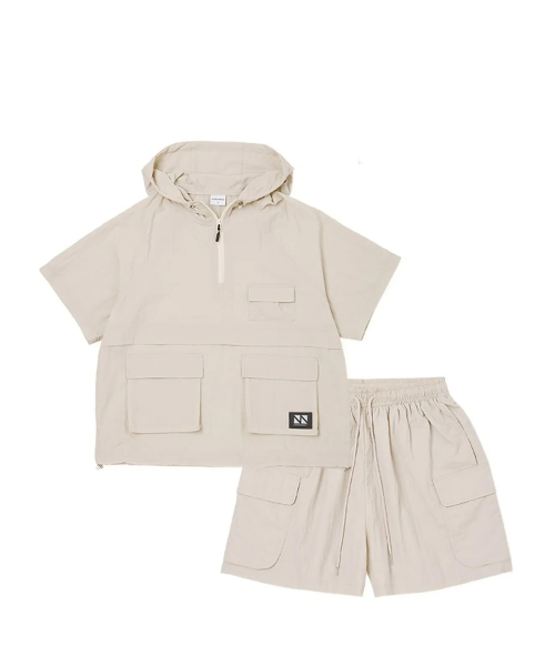 Hoody Anorak Half Set-up(Beige) CSOs-010 [Unisex]