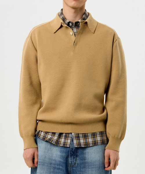 Line Point Collar Knit (camel)