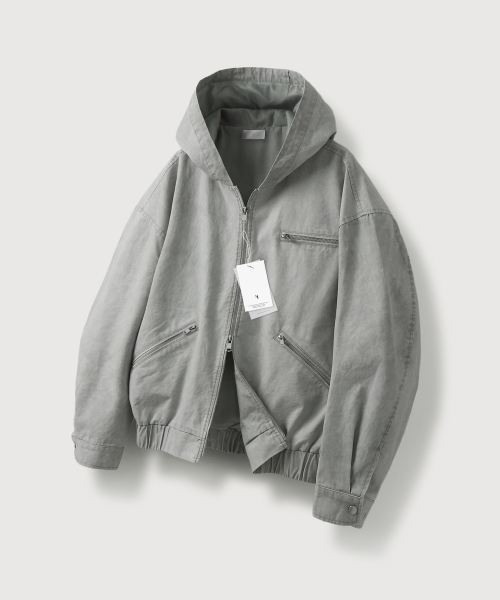 Куртка-худи в рабочем стиле washed_Gray