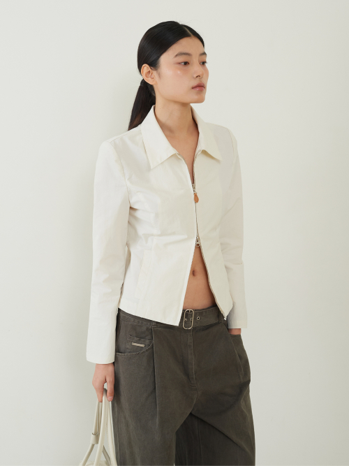 Zip-up приталенные куртка кремовый