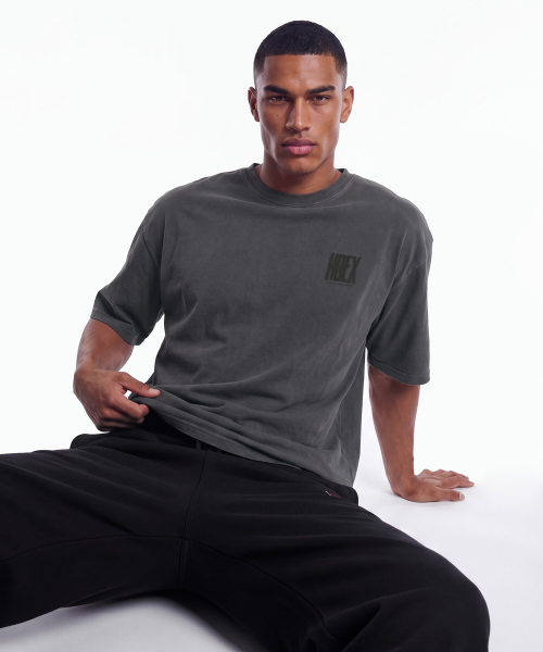 Crack Printed Pigment Short Sleeve Pigment Charcoal