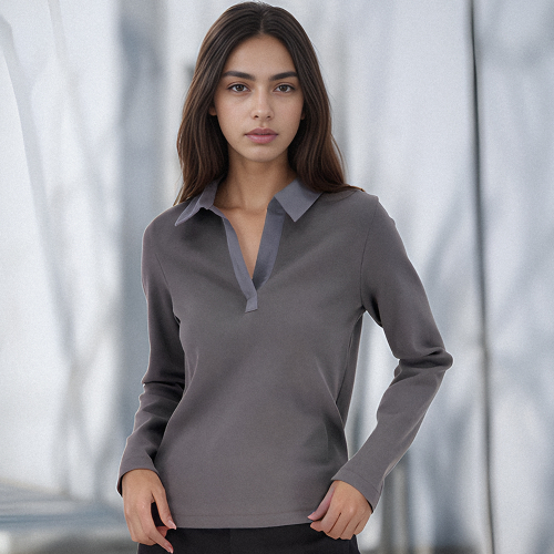 Ribbed Collar T-рубашка _Grey