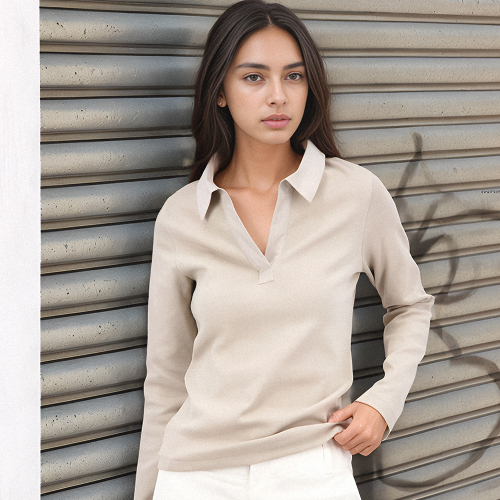 Ribbed Collar T-рубашка _Beige