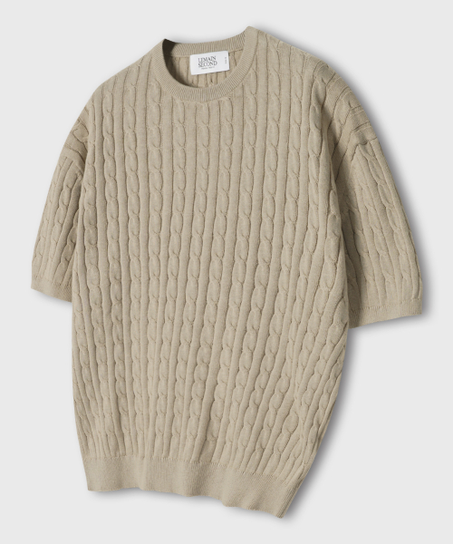 Оверсайз washable crew-neck кабельный вязаный топ [Beige]