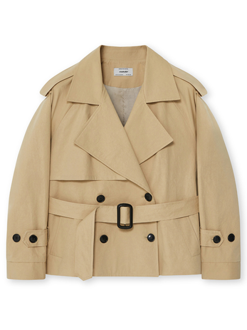 WOMAN CROPPED OVERSIZED TRENCH COAT [BEIGE]