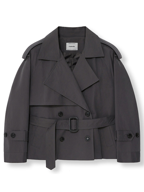 WOMAN CROPPED OVERSIZED TRENCH COAT [CHARCOAL]