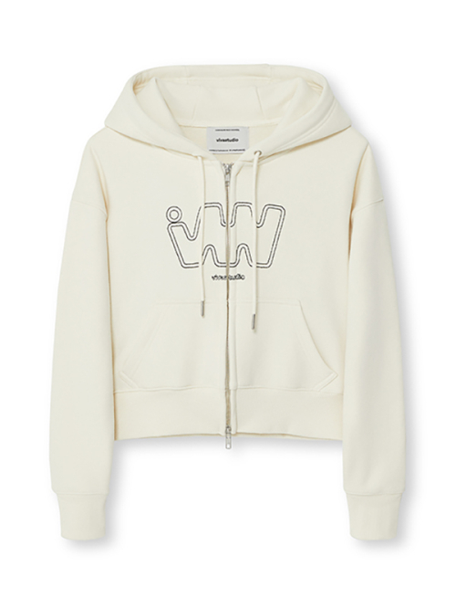 WOMAN LOGO HOODIE ZIP-UP [CREAM]