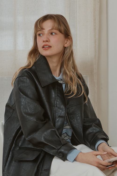 BUTTON CLASSIC LEATHER JACKET_BLACK