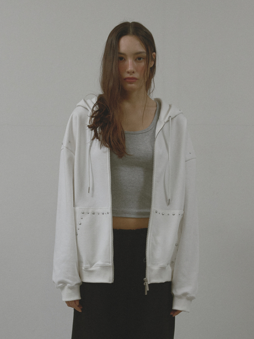 STUD HOOD ZIP-UP (IVORY)