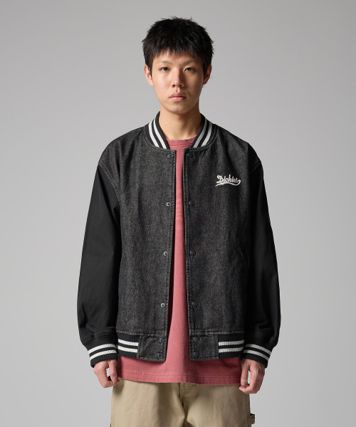 Джинсовый бомбер с логотипом Wave Black Denim