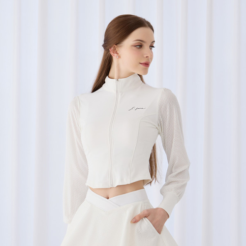 Кроп-жакет с сетчатыми рукавами (White)